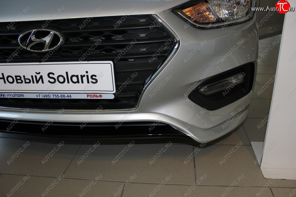 4 999 р. Накладка на передний бампер АвтоКрат  Hyundai Solaris  HCR (2017-2020) седан дорестайлинг (Неокрашенная)  с доставкой в г. Керчь