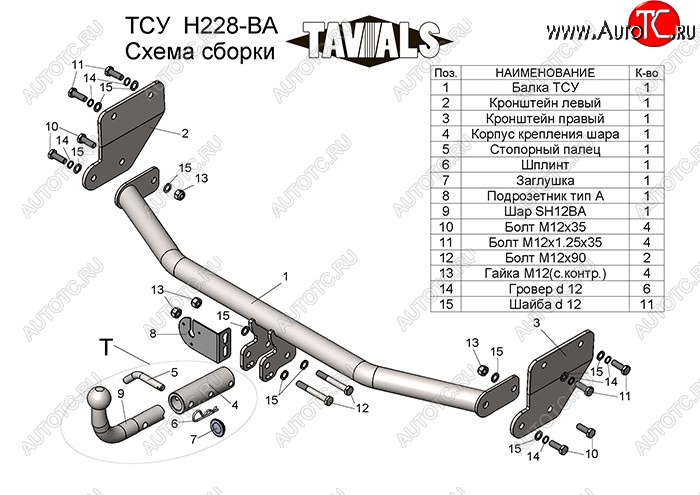 9 999 р. Фаркоп TAVIALS Hyundai Solaris HCR седан рестайлинг (2020-2022) (Без электропакета)  с доставкой в г. Керчь