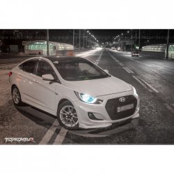 2 899 р. Накладка на передний бампер TopKontur Design v2 Hyundai Solaris RBr седан дорестайлинг (2010-2014) (Неокрашенная)  с доставкой в г. Керчь. Увеличить фотографию 7