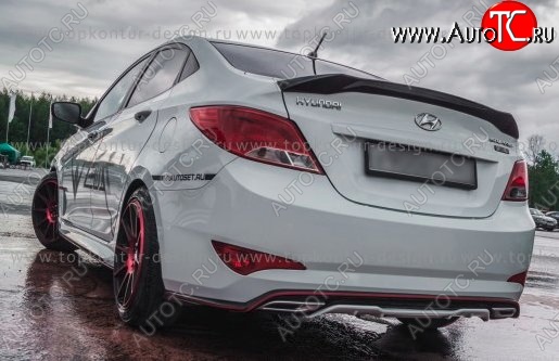 8 999 р. Накладка на задний бампер TopKontur Design Hyundai Solaris RBr седан дорестайлинг (2010-2014) (Неокрашенная)  с доставкой в г. Керчь