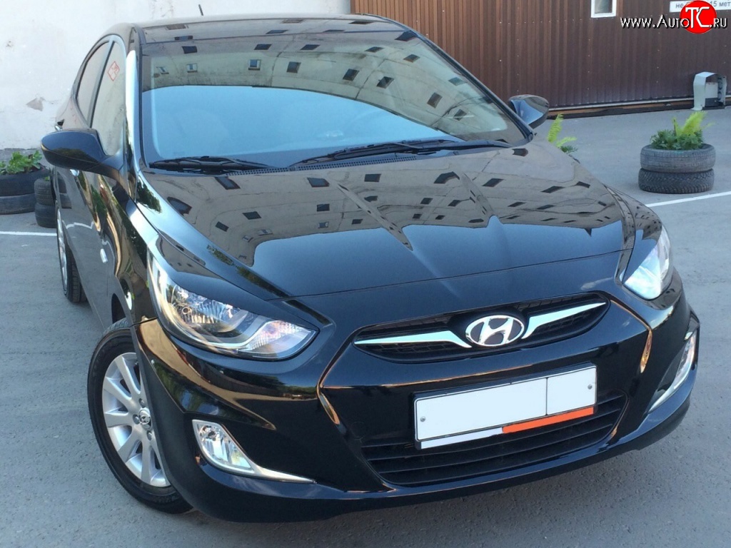 1 029 р. Реснички на фары Sniper  Hyundai Solaris  RBr (2010-2014) седан дорестайлинг, хэтчбэк дорестайлинг (Неокрашенные)  с доставкой в г. Керчь