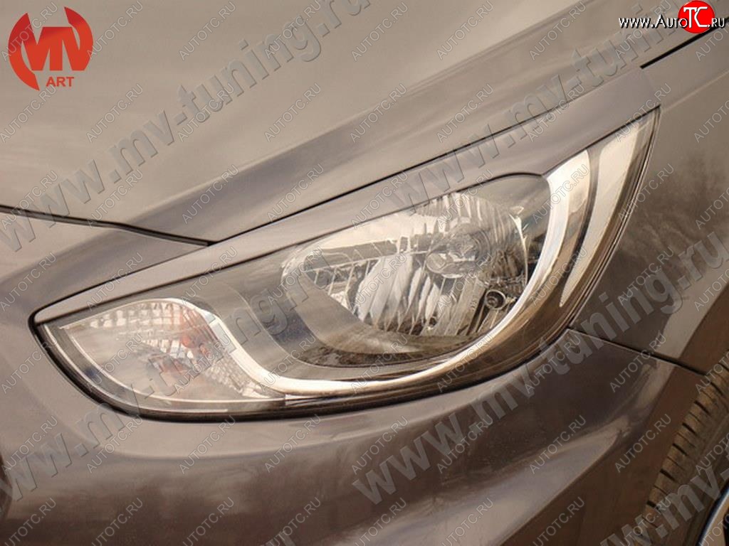 1 149 р. Реснички на фары MV tuning v2 Hyundai Solaris RBr хэтчбэк дорестайлинг (2010-2014) (Неокрашенные)  с доставкой в г. Керчь