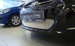 1 539 р. Сетка на бампер Russtal (хром) Hyundai Solaris RBr седан дорестайлинг (2010-2014)  с доставкой в г. Керчь. Увеличить фотографию 2