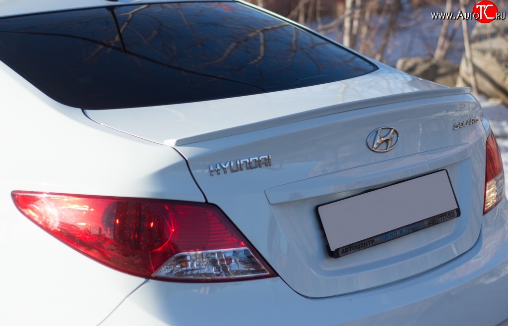 3 089 р. Узкий лип спойлер Drive  Hyundai Solaris  RBr (2010-2014) седан дорестайлинг (Неокрашенный)  с доставкой в г. Керчь