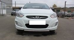 Защита переднего бампера Slitkoff (Ø 42 мм) Hyundai Solaris  RBr (2010-2014) седан дорестайлинг, хэтчбэк дорестайлинг (Нержавеющая сталь)