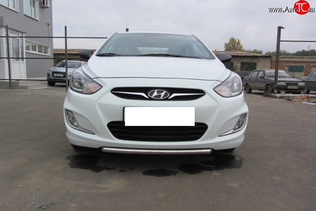 5 799 р. Защита переднего бампера Slitkoff (Ø 42 мм)  Hyundai Solaris  RBr (2010-2014) седан дорестайлинг, хэтчбэк дорестайлинг (Нержавеющая сталь)  с доставкой в г. Керчь
