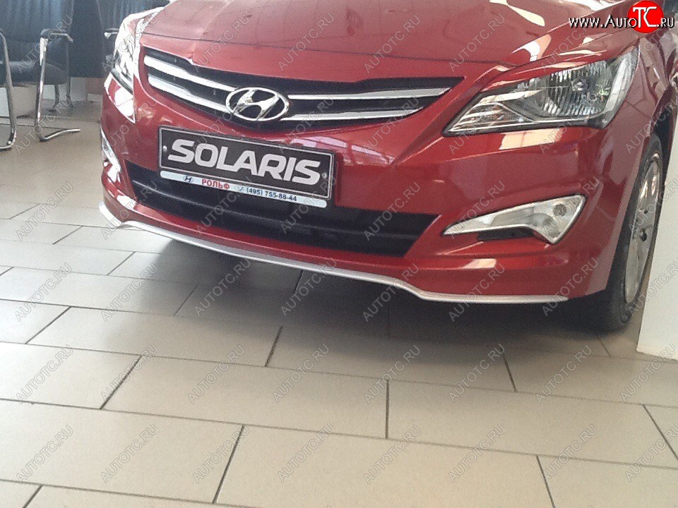 3 899 р. Накладка на передний бампер АвтоКрат  Hyundai Solaris  RBr (2014-2017) седан рестайлинг (Неокрашенная)  с доставкой в г. Керчь