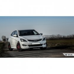 4 499 р. Накладка на передний бампер TopKontur Design Hyundai Solaris RBr седан рестайлинг (2014-2017) (Глянец под окраску, Неокрашенная)  с доставкой в г. Керчь. Увеличить фотографию 3