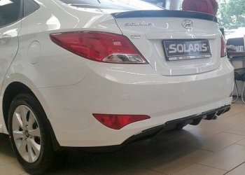 3 899 р. Накладка на задний бампер АвтоКрат  Hyundai Solaris  RBr (2014-2017) седан рестайлинг (Неокрашенная)  с доставкой в г. Керчь. Увеличить фотографию 2