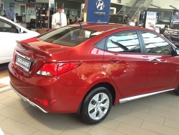 4 999 р. Пластиковые пороги АвтоКрат Hyundai Solaris RBr седан рестайлинг (2014-2017) (Неокрашенные)  с доставкой в г. Керчь. Увеличить фотографию 4