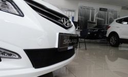 2 099 р. Сетка на бампер Russtal (черная) Hyundai Solaris RBr седан рестайлинг (2014-2017)  с доставкой в г. Керчь. Увеличить фотографию 2
