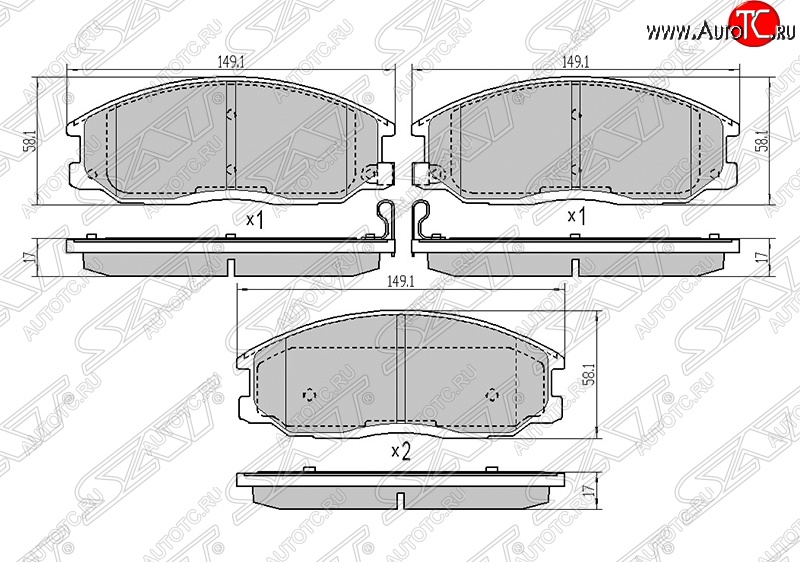 1 199 р. Колодки тормозные SAT (передние)  Hyundai Santa Fe  SM (2000-2012), KIA Sorento  BL (2002-2010), SSANGYONG Actyon  1 (2006-2010), SSANGYONG Actyon Sport (2006-2011), SSANGYONG Kyron (2005-2007)  с доставкой в г. Керчь