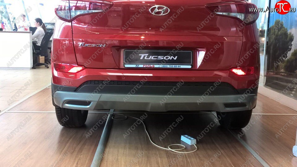 5 649 р. Накладка на задний бампер АвтоКрат  Hyundai Tucson  TL (2015-2018) дорестайлинг (Неокрашенная)  с доставкой в г. Керчь
