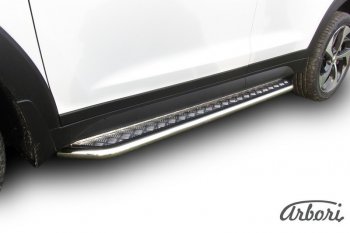 Защита штатных порогов с листом Arbori (труба - нержавейка d42, лист - алюминий) Hyundai Tucson TL дорестайлинг (2015-2018)