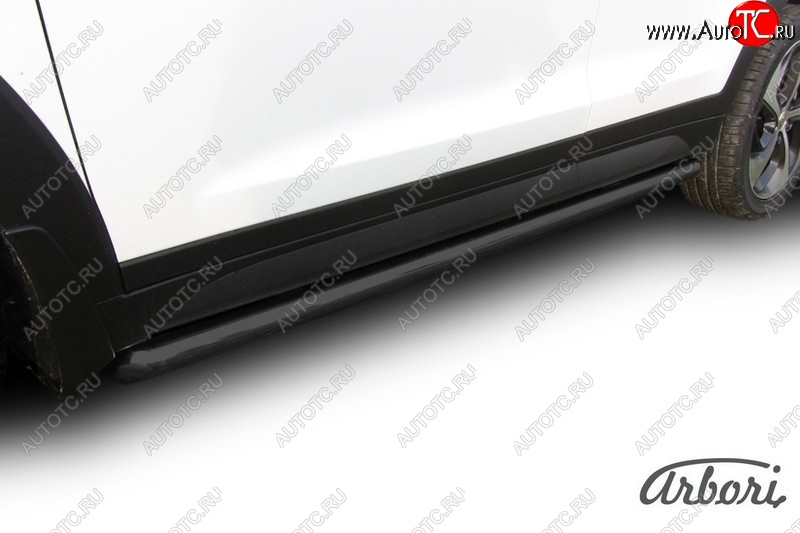 8 009 р. Защита штатных порогов Arbori (черная, d57 mm). Hyundai Tucson TL дорестайлинг (2015-2018)  с доставкой в г. Керчь