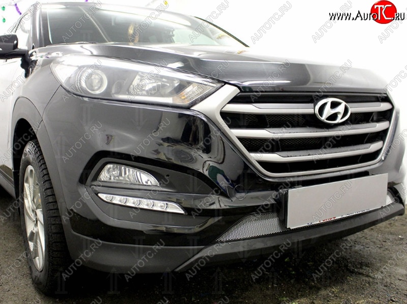 1 539 р. Защитная сетка на бампер Russtal (хром) Hyundai Tucson TL дорестайлинг (2015-2018)  с доставкой в г. Керчь