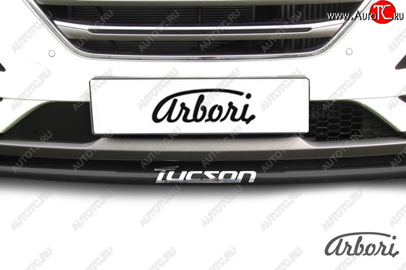 7 199 р. Защита переднего бампера Arbori (с надписью, черная, 1 труба d42 mm). Hyundai Tucson TL дорестайлинг (2015-2018)  с доставкой в г. Керчь