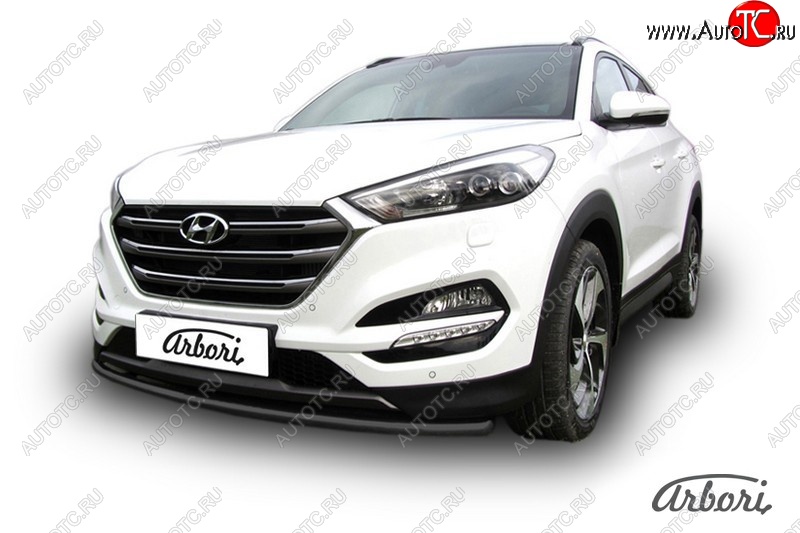 8 819 р. Защита переднего бампера Arbori (черная, 1 труба d42 mm). Hyundai Tucson TL дорестайлинг (2015-2018)  с доставкой в г. Керчь