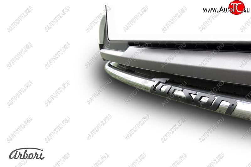 4 999 р. Защита переднего бампера Arbori (с надписью, нержавейка, 1 труба d42 mm). Hyundai Tucson TL дорестайлинг (2015-2018)  с доставкой в г. Керчь