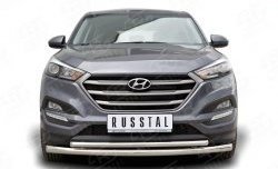 Защита переднего бампера (2 трубыØ63 и 42 мм, нержавейка) SLITKOFF Hyundai Tucson  TL (2015-2018) дорестайлинг