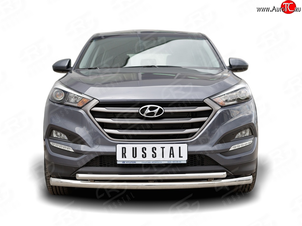 16 999 р. Защита переднего бампера (2 трубыØ63 и 42 мм, нержавейка) SLITKOFF  Hyundai Tucson  TL (2015-2018) дорестайлинг  с доставкой в г. Керчь