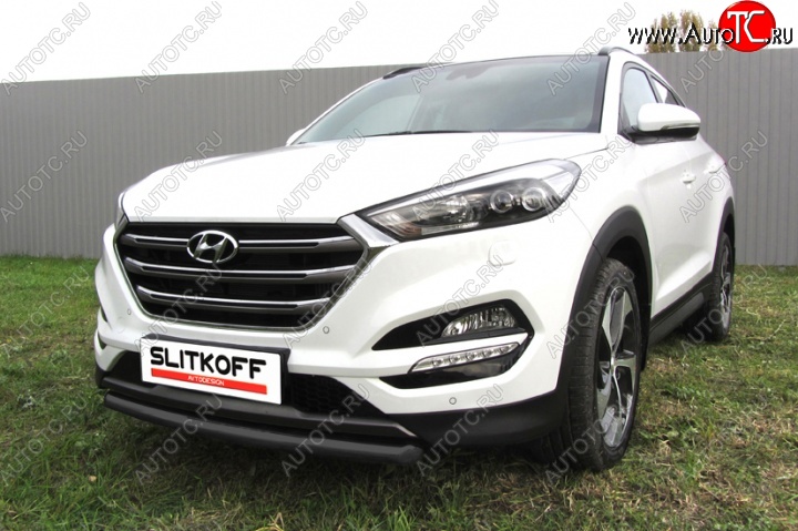 9 999 р. Защита переднего бампера из трубы d57 Slitkoff  Hyundai Tucson  TL (2015-2018) дорестайлинг (Цвет: серебристый)  с доставкой в г. Керчь