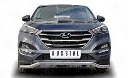 Защита переднего бампера (Ø63 мм волна, нержавейка) SLITKOFF Hyundai Tucson  TL (2015-2018) дорестайлинг