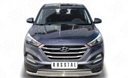 Защита переднего бампера (2 трубы Ø63 и 75х42 мм, нержавейка) SLITKOFF Hyundai Tucson  TL (2015-2018) дорестайлинг