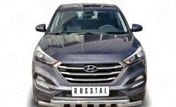 Защита переднего бампера (2 трубы Ø63 мм с зубами, нержавейка) SLITKOFF Hyundai Tucson  TL (2015-2018) дорестайлинг