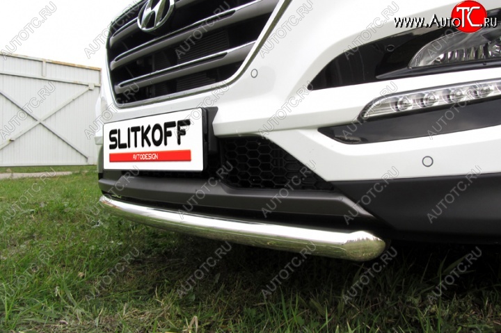 14 449 р. Одинарная защита переднего бампера диаметром 57 мм Slitkoff Hyundai Tucson TL дорестайлинг (2015-2018) (Нержавейка, Полированная)  с доставкой в г. Керчь