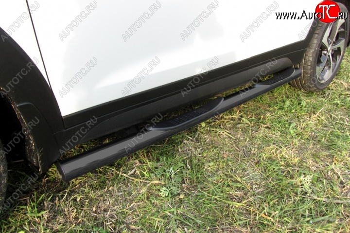 12 999 р. Защита порогов из трубы d76 Slitkoff (с проступью) Hyundai Tucson TL дорестайлинг (2015-2018) (Цвет: серебристый)  с доставкой в г. Керчь