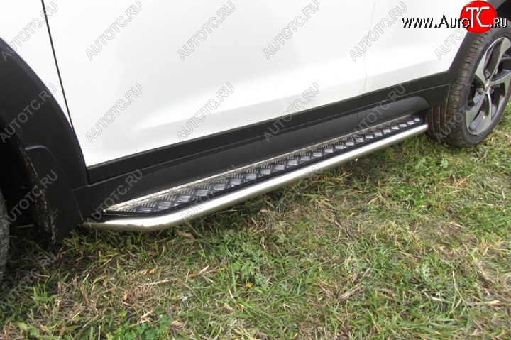 15 999 р. Широкая защита порогов Slitkoff  Hyundai Tucson  TL (2015-2018) дорестайлинг (Нержавейка, Полированная)  с доставкой в г. Керчь