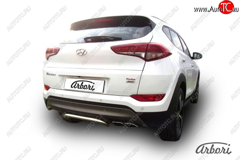 10 169 р. Защита заднего бампера Arbori (скоба, нержавейка, 1 труба d42 mm). Hyundai Tucson TL дорестайлинг (2015-2018)  с доставкой в г. Керчь