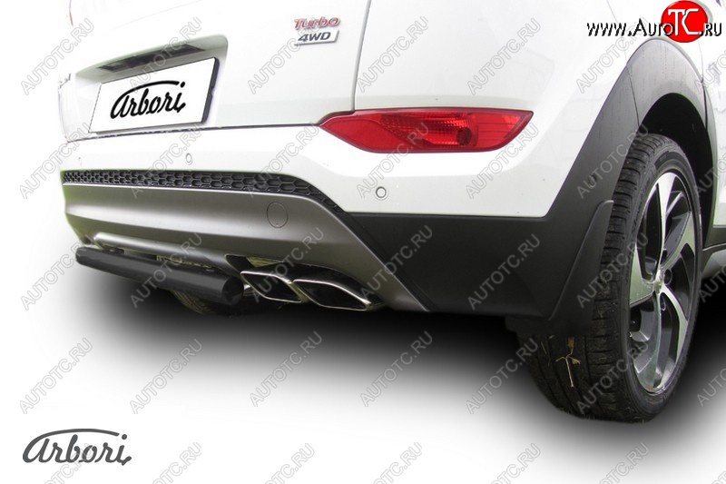 6 029 р. Защита заднего бампера Arbori (черная, 1 труба d57 mm). Hyundai Tucson TL дорестайлинг (2015-2018)  с доставкой в г. Керчь