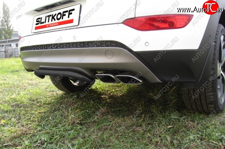 7 199 р. Защита заднего бампера из трубы d42 Slitkoff (скоба)  Hyundai Tucson  TL (2015-2018) дорестайлинг (Цвет: серебристый)  с доставкой в г. Керчь