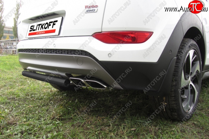 5 599 р. Защита заднего бампера из трубы d57 Slitkoff (короткая)  Hyundai Tucson  TL (2015-2018) дорестайлинг (Цвет: серебристый)  с доставкой в г. Керчь