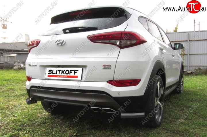 4 999 р. Защита заднего бампера из уголков d57 Slitkoff  Hyundai Tucson  TL (2015-2018) дорестайлинг (Цвет: серебристый)  с доставкой в г. Керчь