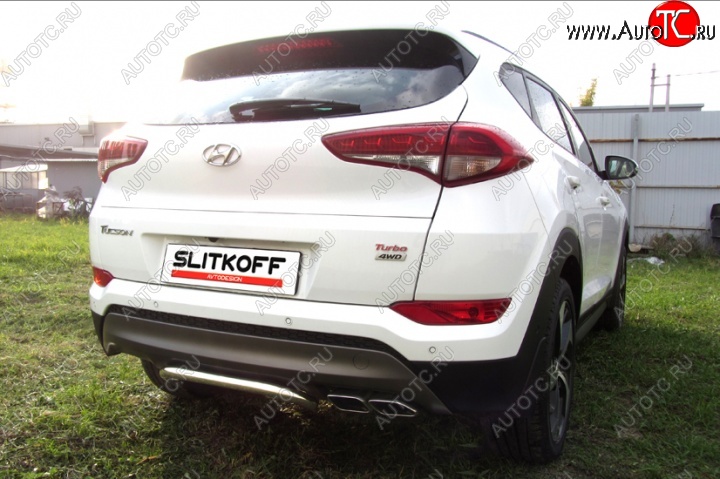 10 199 р. Защита заднего бампера диаметром 42 мм с изгибом Slitkoff  Hyundai Tucson  TL (2015-2018) дорестайлинг (Нержавейка, Полированная)  с доставкой в г. Керчь