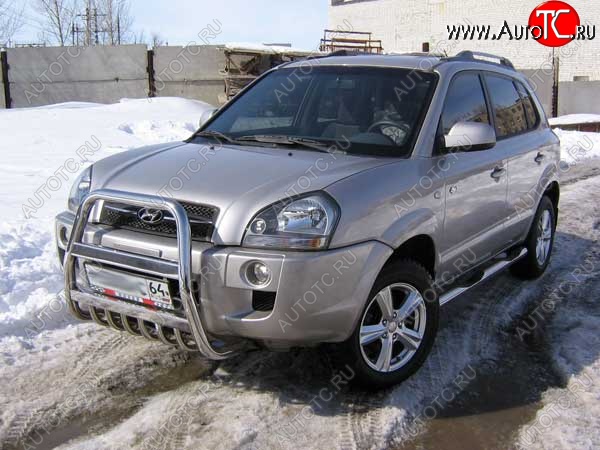 26 399 р. Кенгурятник из трубы d57 Slitkoff (высокий) Hyundai Tucson JM (2004-2010) (Нержавейка, Полированная)  с доставкой в г. Керчь