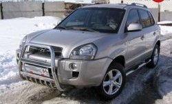Высокая усиленная защита переднего бампера с защитой картера Slitkoff Hyundai Tucson  JM (2004-2010) (нержавейка полированная)
