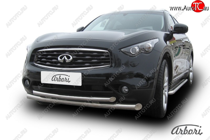 33 479 р. Защита переднего бампера Arbori (нержавейка, 2 трубы d76 и 57 mm) INFINITI FX35 S51 дорестайлинг (2008-2011)  с доставкой в г. Керчь