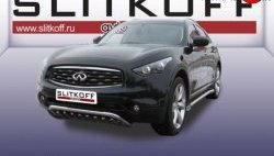Одинарная защита переднего бампера из трубы диаметром 57 мм с зубьями Slitkoff INFINITI FX50 S51 рестайлинг (2012-2014)