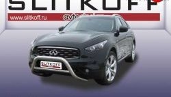 Усиленная низкая защита переднего бампера с перемычкой из трубы диаметром 76 мм Slitkoff INFINITI FX50 S51 рестайлинг (2012-2014)