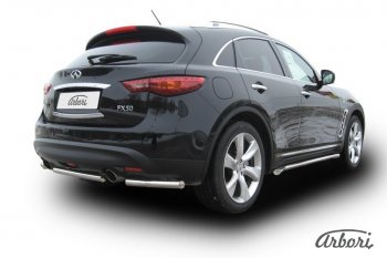 11 699 р. Защита заднего бампера Arbori (уголки, нержавейка, 1 труба d76 mm). INFINITI FX35 S51 дорестайлинг (2008-2011)  с доставкой в г. Керчь. Увеличить фотографию 2