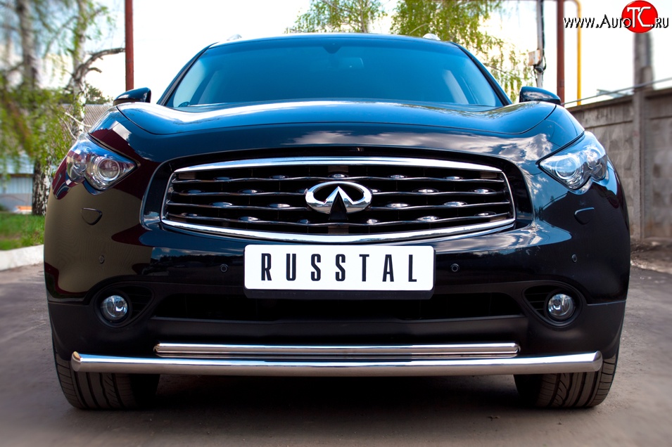 18 949 р. Защита переднего бампера (2 трубыØ63 и 42 мм, нержавейка) SLITKOFF INFINITI FX37 S51 рестайлинг (2011-2013)  с доставкой в г. Керчь