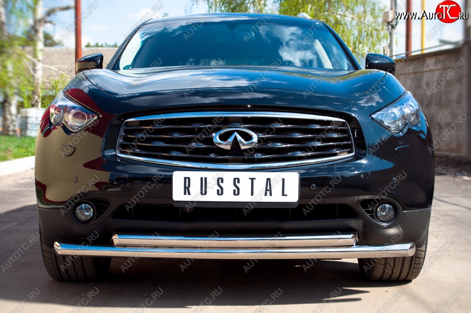 24 849 р. Защита переднего бампера (2 трубыØ63 мм, нержавейка) SLITKOFF INFINITI FX37 S51 рестайлинг (2011-2013)  с доставкой в г. Керчь