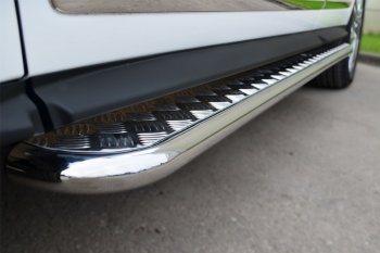 Порожки для ног (Ø42) SLITKOFF INFINITI JX35 (2012-2014) (лист - алюминий, профиль - сталь)