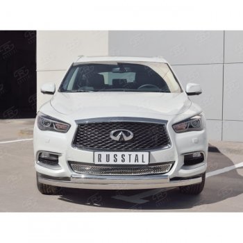 17 999 р. Защита переднего бампера (2 трубыØ75х42 мм, нержавейка) Russtal INFINITI QX60 L50 рестайлинг (2016-2021)  с доставкой в г. Керчь. Увеличить фотографию 2