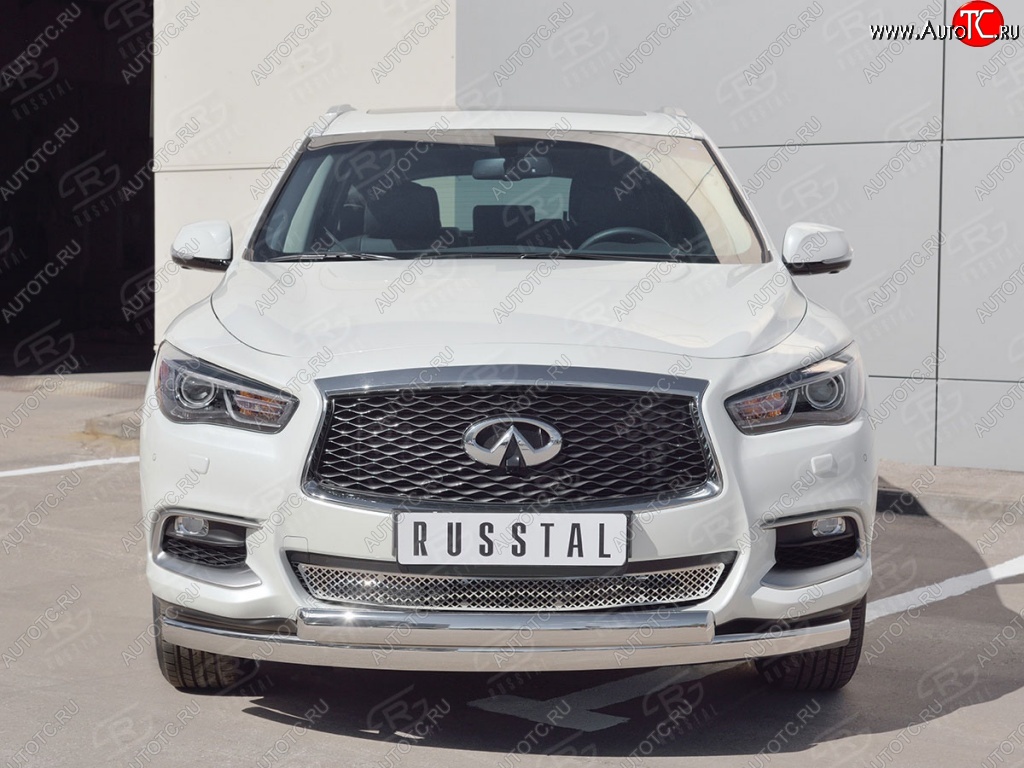 17 999 р. Защита переднего бампера (2 трубыØ75х42 мм, нержавейка) Russtal INFINITI QX60 L50 рестайлинг (2016-2021)  с доставкой в г. Керчь
