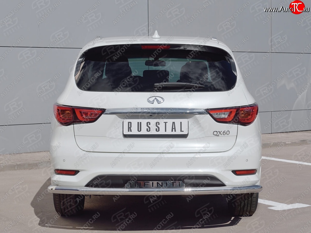 22 949 р. Защита заднего бампера (Ø63 мм с надписью, нержавейка) SLITKOFF INFINITI QX60 L50 рестайлинг (2016-2021)  с доставкой в г. Керчь
